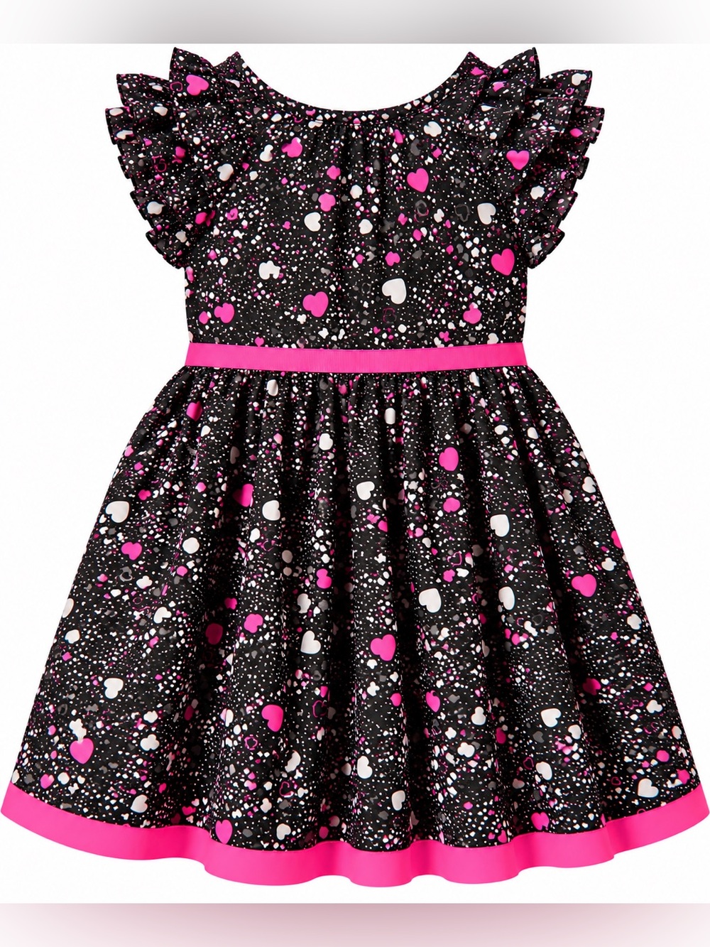 Garan Girls Black Pink Heart Print Ruffle Sleeve Dress Size 5T